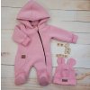 Oteplený dětský overal se šlapkama a kapucí + čepička, 2D, Kazum, růžový (Velikost 56 (1-2m))