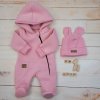 Oteplený dětský overal se šlapkama a kapucí + čepička, 2D, Kazum, růžový (Velikost 56 (1-2m))