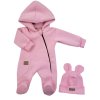 Oteplený dětský overal se šlapkama a kapucí + čepička, 2D, Kazum, růžový (Velikost 56 (1-2m))