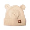 Baby Nellys Žebrovaná dvouvrstvá čepice s oušky TEDDY - béžová (Velikost 56/62 (0-3m))