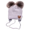 detska zimni cepice s fleecem teddy bear chlupack bambulky sv seda seda