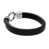 8565 1 naramek maltezsky kriz pleteny cerny z kuze a stribrne oceli