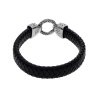8886 2 naramek maltezsky kriz pleteny cerny z kuze a stribrne oceli