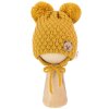 Zimní pletená čepice Teddy Bear na zavazování, hořčicová, Baby Nellys (Velikost 56-68 (0-6 m))