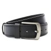 Černý kožený pánský opasek s dvojitým šitím 913-5002-2-60/60-9006-40 (Délka opasku 115 cm)