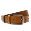 Světle hnědý kožený pánský prošívaný opasek 913-5007-1-05/05-9012-40 (Délka opasku 100 cm)