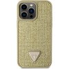 Guess Rhinestones Triangle Metal Logo Kryt pro iPhone 15 Pro Zlatá