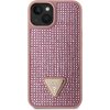 Guess Rhinestones Triangle Metal Logo Kryt pro iPhone 15 Pro Růžová