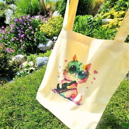 Taška Kočka  skládací – lehká – barevný potisk