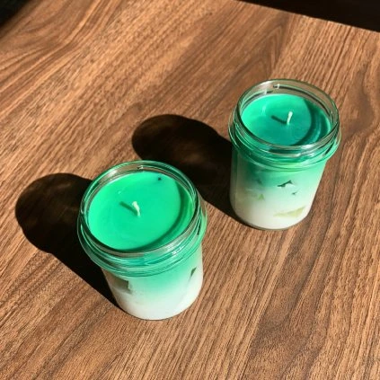 Svíčka - Velký ledový zelený čaj 200ml  100% sójový vosk, gelový vosk efekt ledu