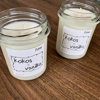 Svíčka - Kokos-vanilka 200ml  100% sójový vosk, sladká kokosovo-vanilková vůně