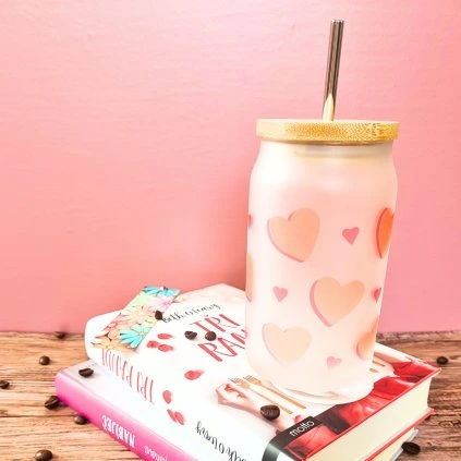 Sklenice 400ml Srdce  červená srdíčka