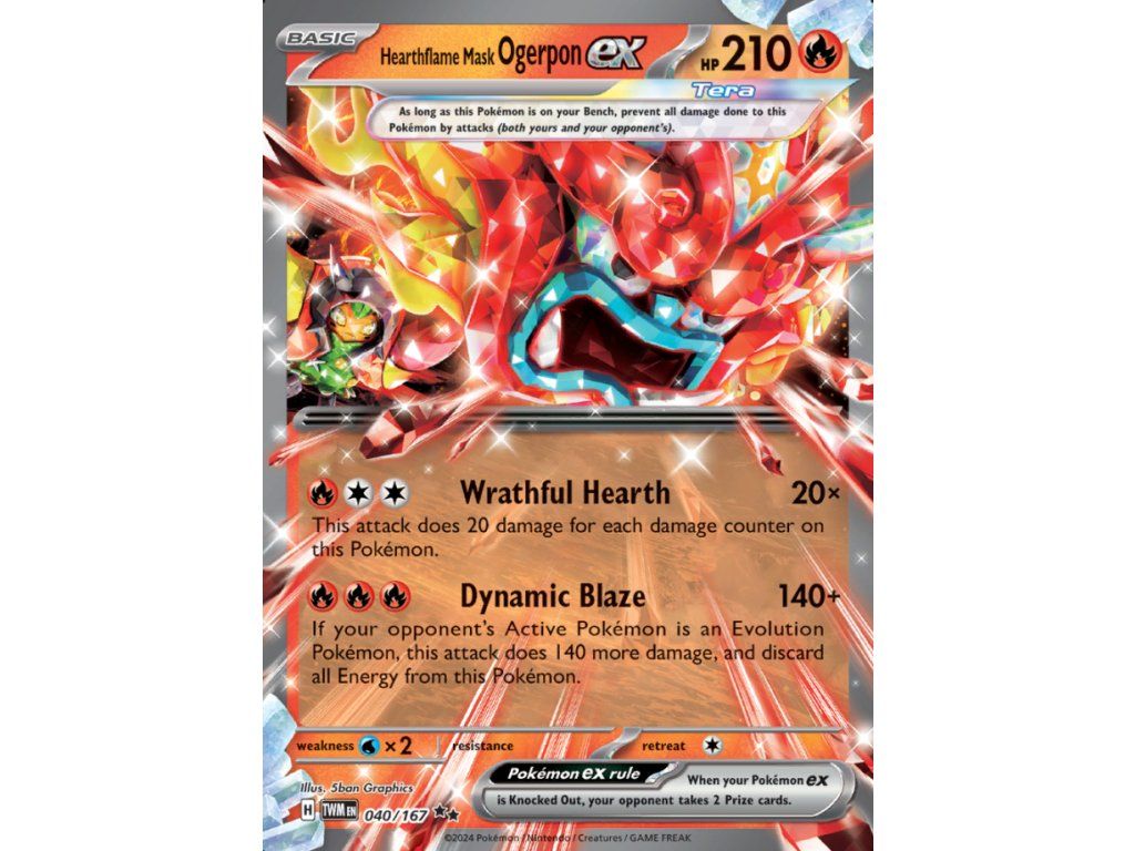 040 167 pokemon card Hearthflame Mask Ogerpon ex TWMen 040/167 Twilight Masquerade Stamp – PokeChalet Attack 2 Scream Tail ex Pokemon Cards