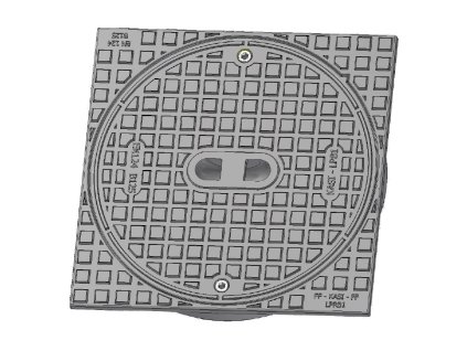 Litinový poklop B125 350x350mm, na plast. šachtu DN400/315, nosnost 12,5t, bez trubky/teleskopu
