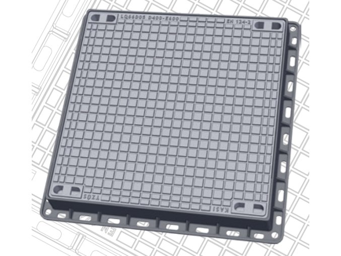Litinový poklop čtvercový D400-E600, rozměr 600x600mm (KQ66EL05C)