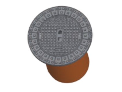 Liatinový poklop D400 priemer 480mm, na plast. šachtu DN400/315, nosnosť 40,0t, s teleskopom dl.500mm
