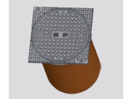 Liatinový poklop B125 350x350mm, na plast. šachtu DN400/315, nosnosť 12,5t, s teleskopom dl.500mm