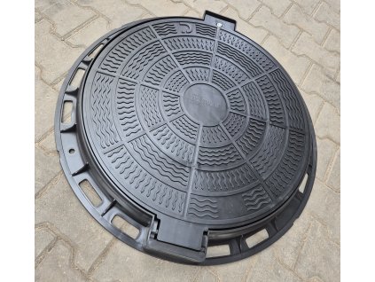 Plastový poklop 600/800 A15 kN (1,5t), kruhový s rámom, priemer 60cm, uzamykateľný