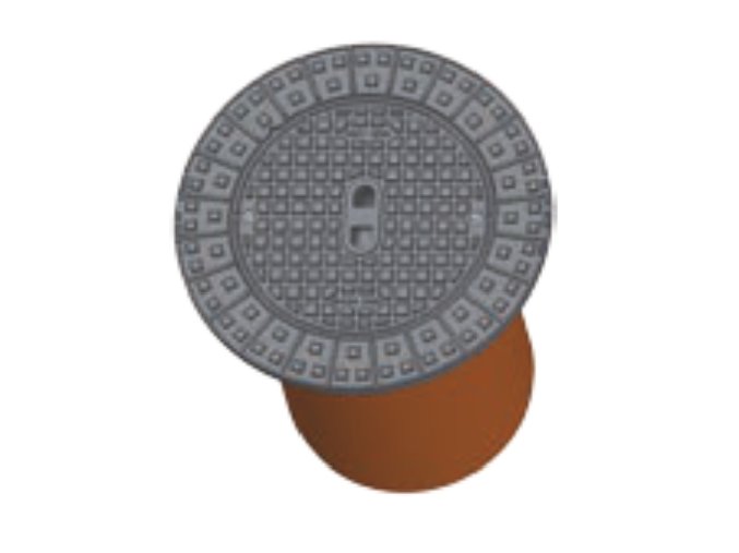 Liatinový poklop D400 priemer 480mm, na plast. šachtu DN400/315, nosnosť 40,0t, s teleskopom dl.500mm