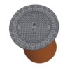 Liatinový poklop D400 priemer 480mm, na plast. šachtu DN400/315, nosnosť 40,0t, s teleskopom dl.500mm