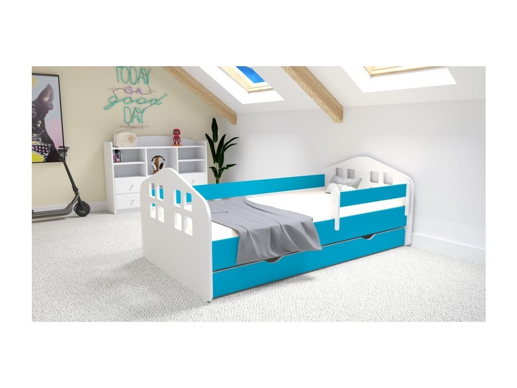 Domečková postel Kitty - modrá