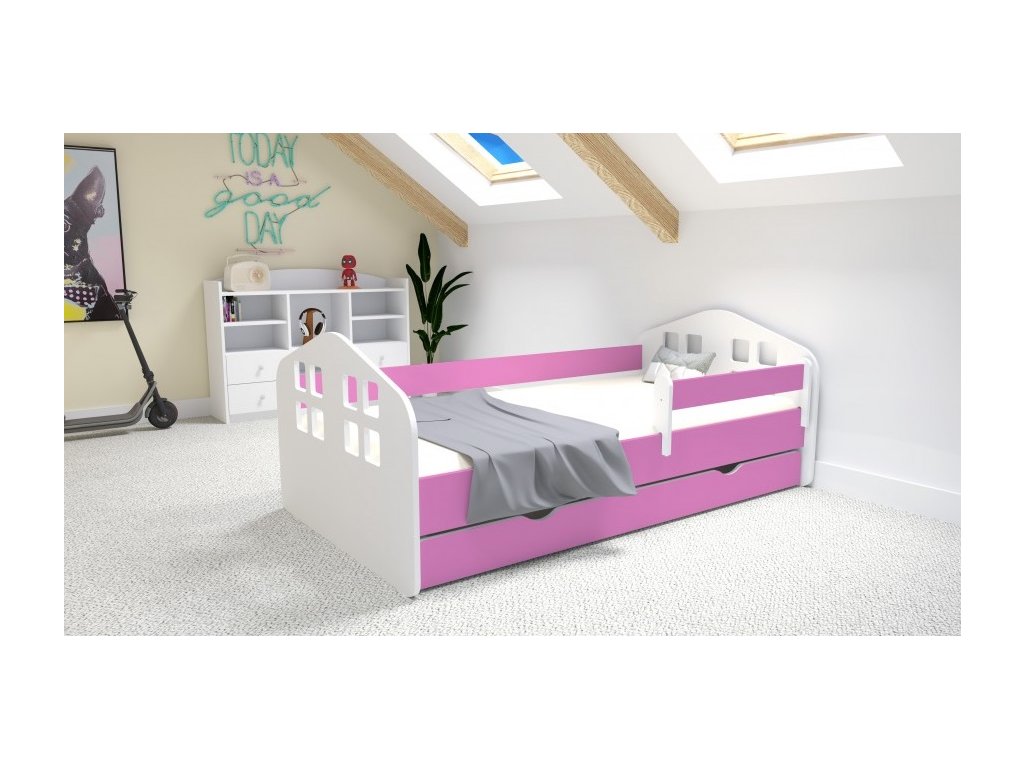 Domečková postel Kitty - růžová