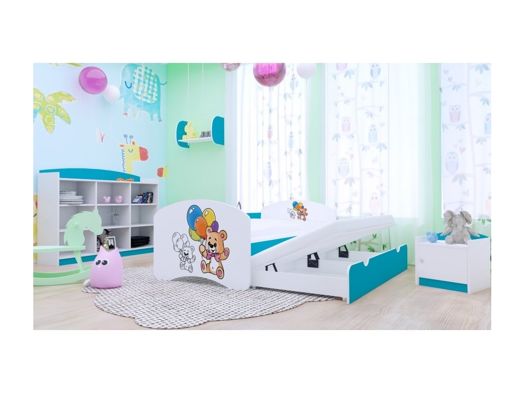 Dětská postel Happy pro dvě děti - šťastný medvídek