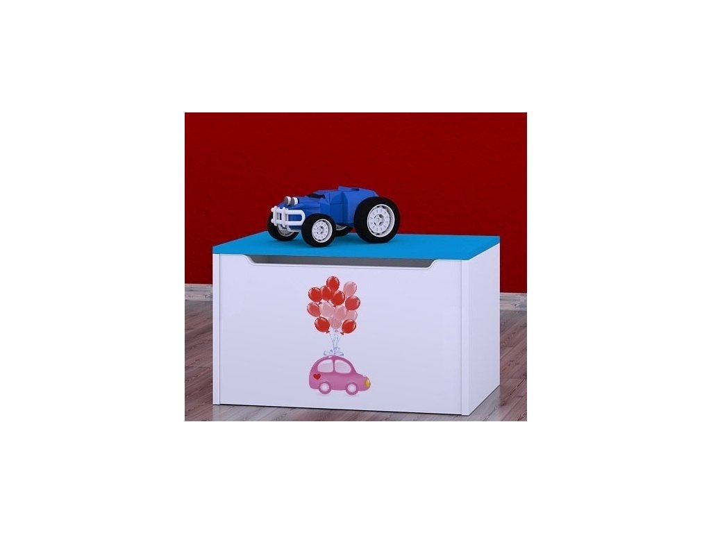 Box na hračky Happy - růžové auto s balónky