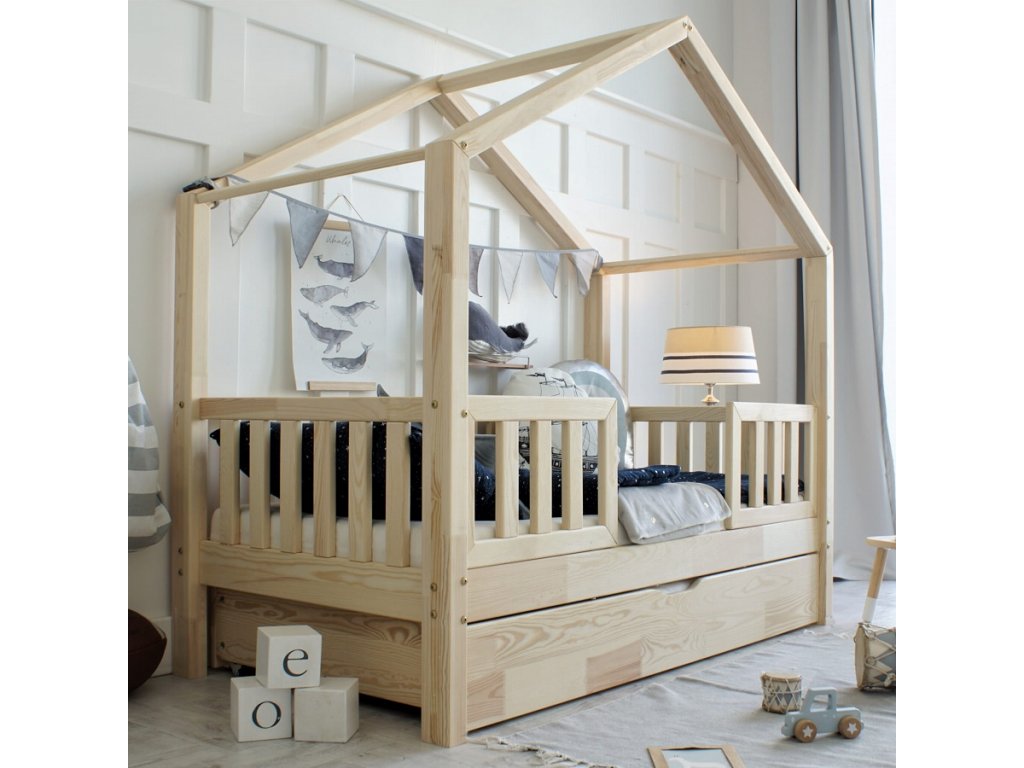Domečková postel HouseBed Duo Plus 190x90 cm přírodní