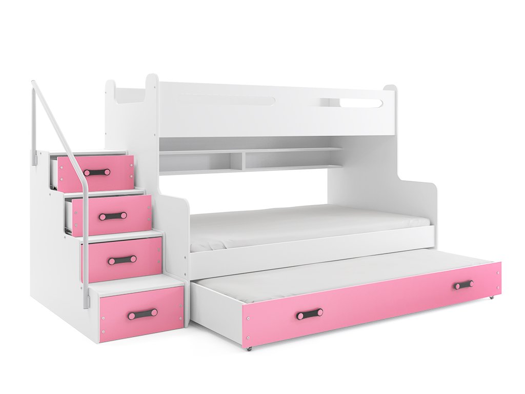 Poschoďová postel Max pro 3 děti - růžová
