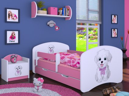 lozko dzieciece happy z szuflada piesek z kokarda pink
