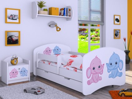 Dětská postel Happy - růžový a modrý slon