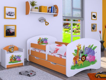 lozko dzieciece happy z szuflada spiewajace wesoly zwierzyniec orange