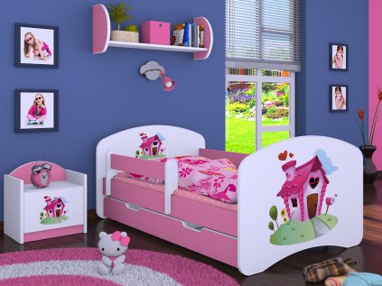 lozko dzieciece happy z szuflada zaczarowany domek pink
