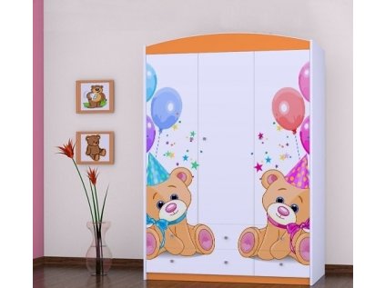 Třídveřová šatní skříň SZ09 Happy - medvídci s balónky