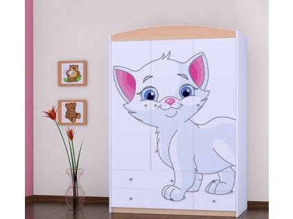 Třídveřová šatní skříň SZ09 Happy - bílá kočička