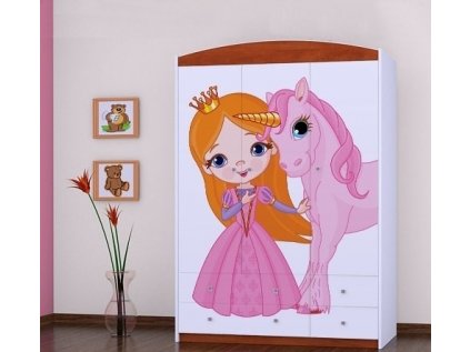 Třídveřová šatní skříň SZ09 Happy - princezna a jednorožec