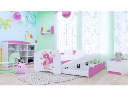 Dětská postel Happy pro dvě děti - víla s motýli 200x90 cm