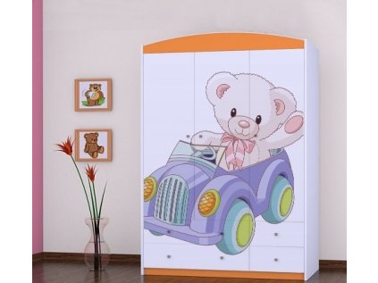 Třídveřová šatní skříň SZ09 Happy - medvídek v autě