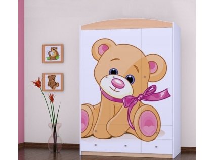 Třídveřová šatní skříň SZ09 Happy - medvídek s mašlí