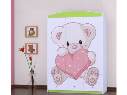 Třídveřová šatní skříň SZ09 Happy - medvídek se srdcem