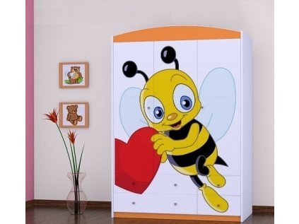 Třídveřová šatní skříň SZ09 Happy - včelka se srdcem