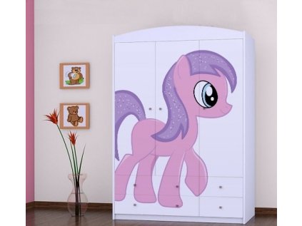 Třídveřová šatní skříň SZ09 Happy - růžová pony