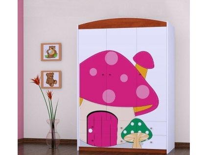 Třídveřová šatní skříň SZ09 Happy - růžový hříbeček