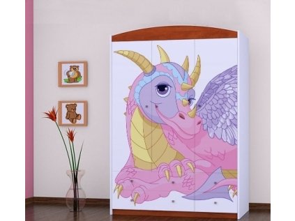 Třídveřová šatní skříň SZ09 Happy - růžový drak