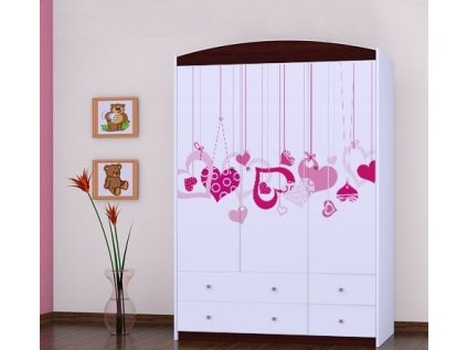 Třídveřová šatní skříň SZ09 Happy - padající srdce
