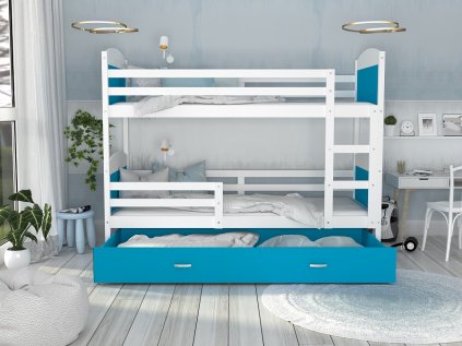 Poschoďová postel Matouš - bílá / modrá