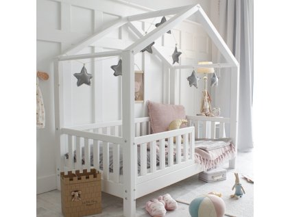 Domečková postel HouseBed se zábranou 190x90 cm - bílá