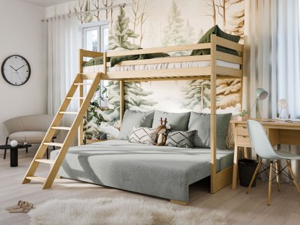 Vyvýšená postel s pohovkou Aurelie 140x200 cm / 200x90 cm - přírodní