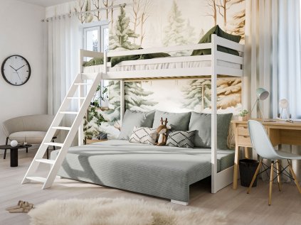 Vyvýšená postel s pohovkou Aurelie 140x200 cm / 200x90 cm - bílá